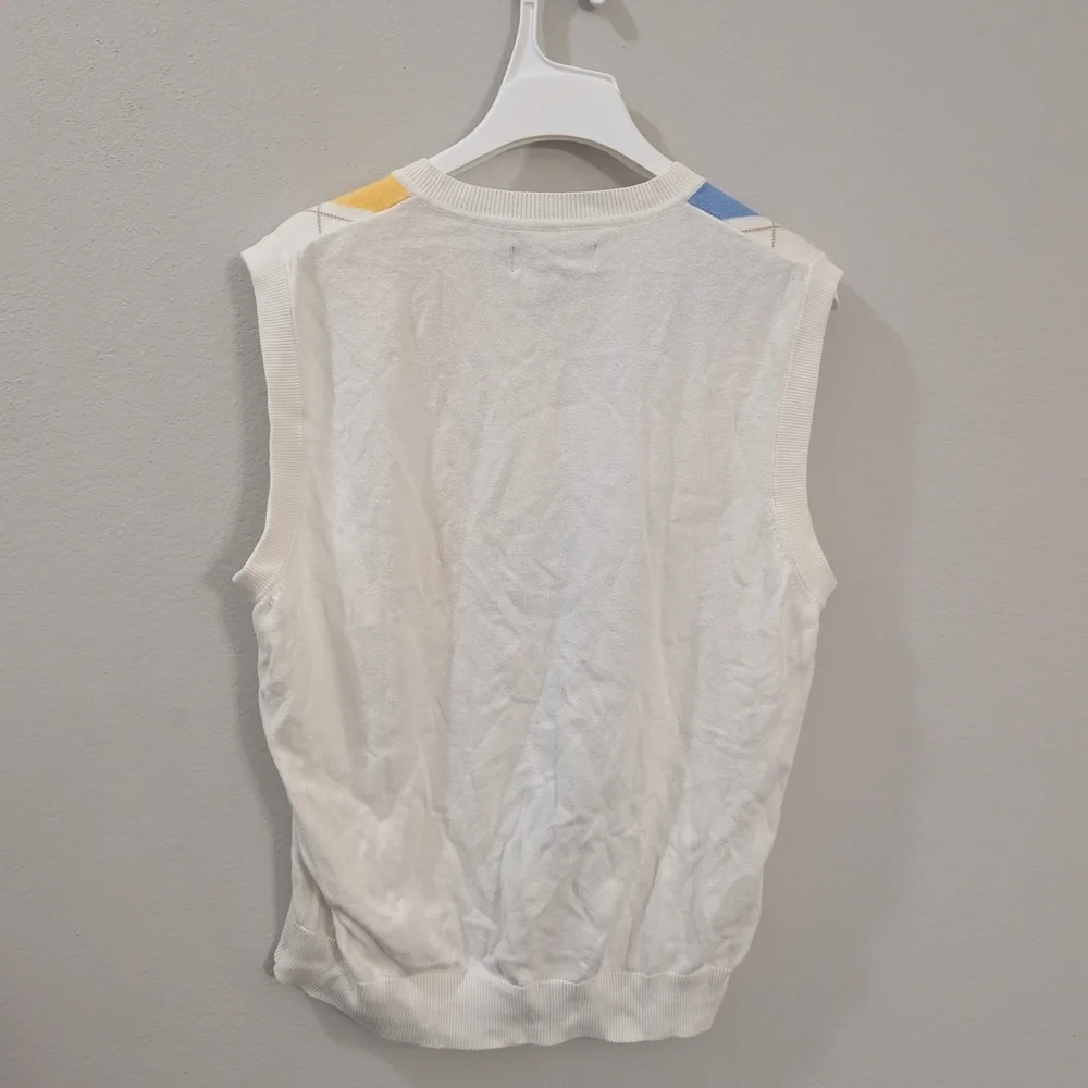 Pro Tour Argyle Sweater Vest Cream Blue Yellow Preppy Golf Layering Mens M